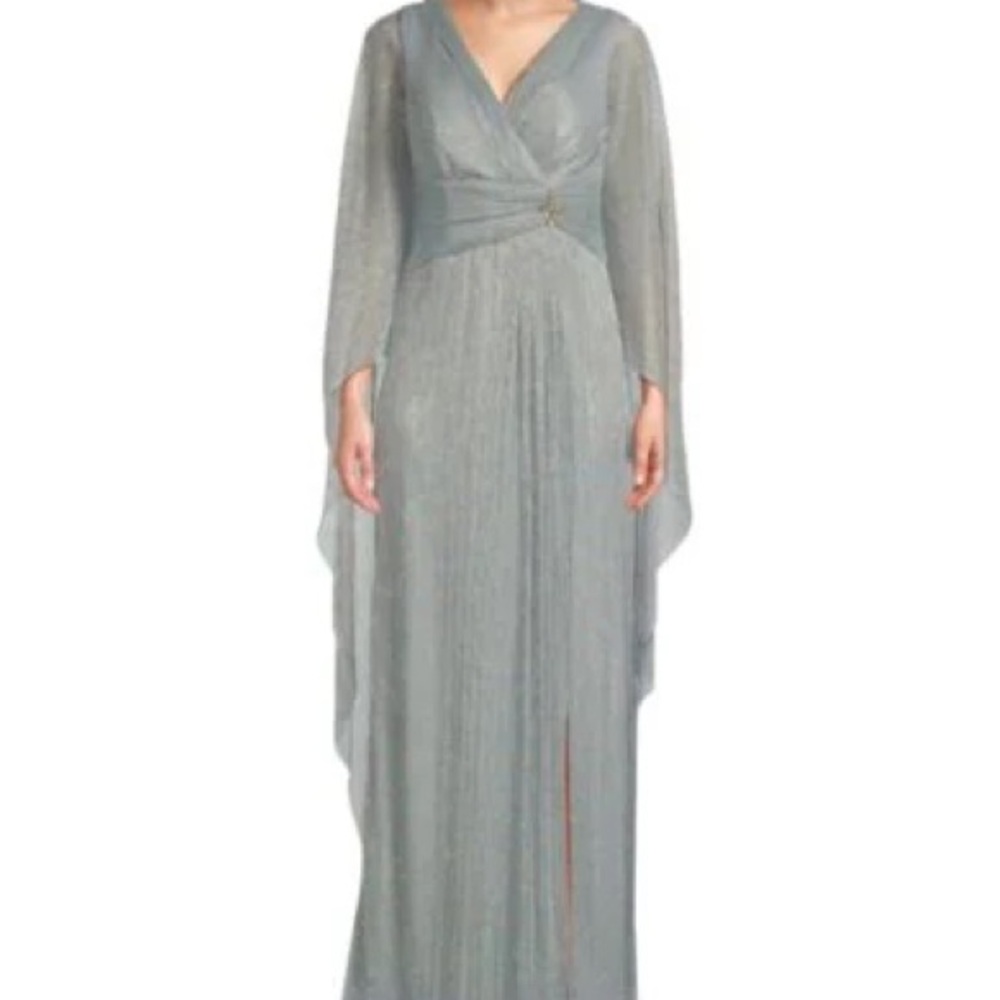 R&M Richards Silver Metallic Evening Dress with Cape - Picture 5 of 6